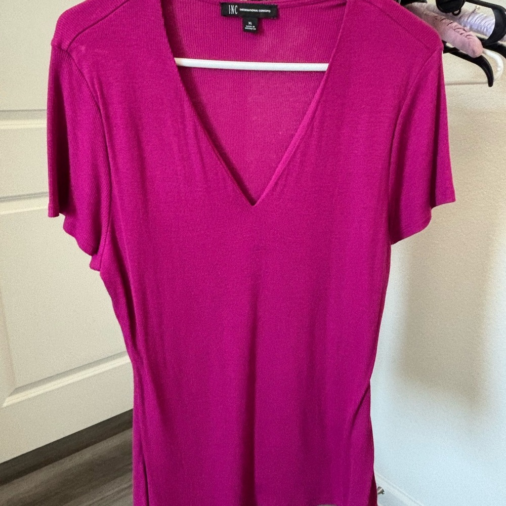 INC International Concepts Women's Magenta V-Neck Tee